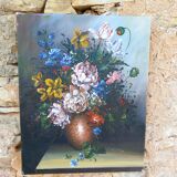Nature morte- Composition florale -Huile sur toile signée