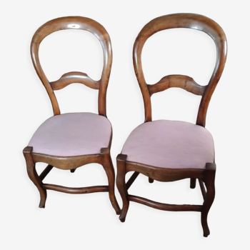 Paire de chaises Louis Philippe - assise tissu rose