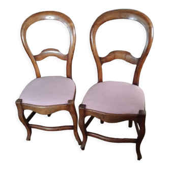 Paire de chaises Louis Philippe - assise tissu rose