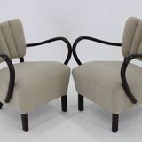 1930s Pair of Jindrich Halabala Art Deco H-237 Armchairs in Bouclé, Restored