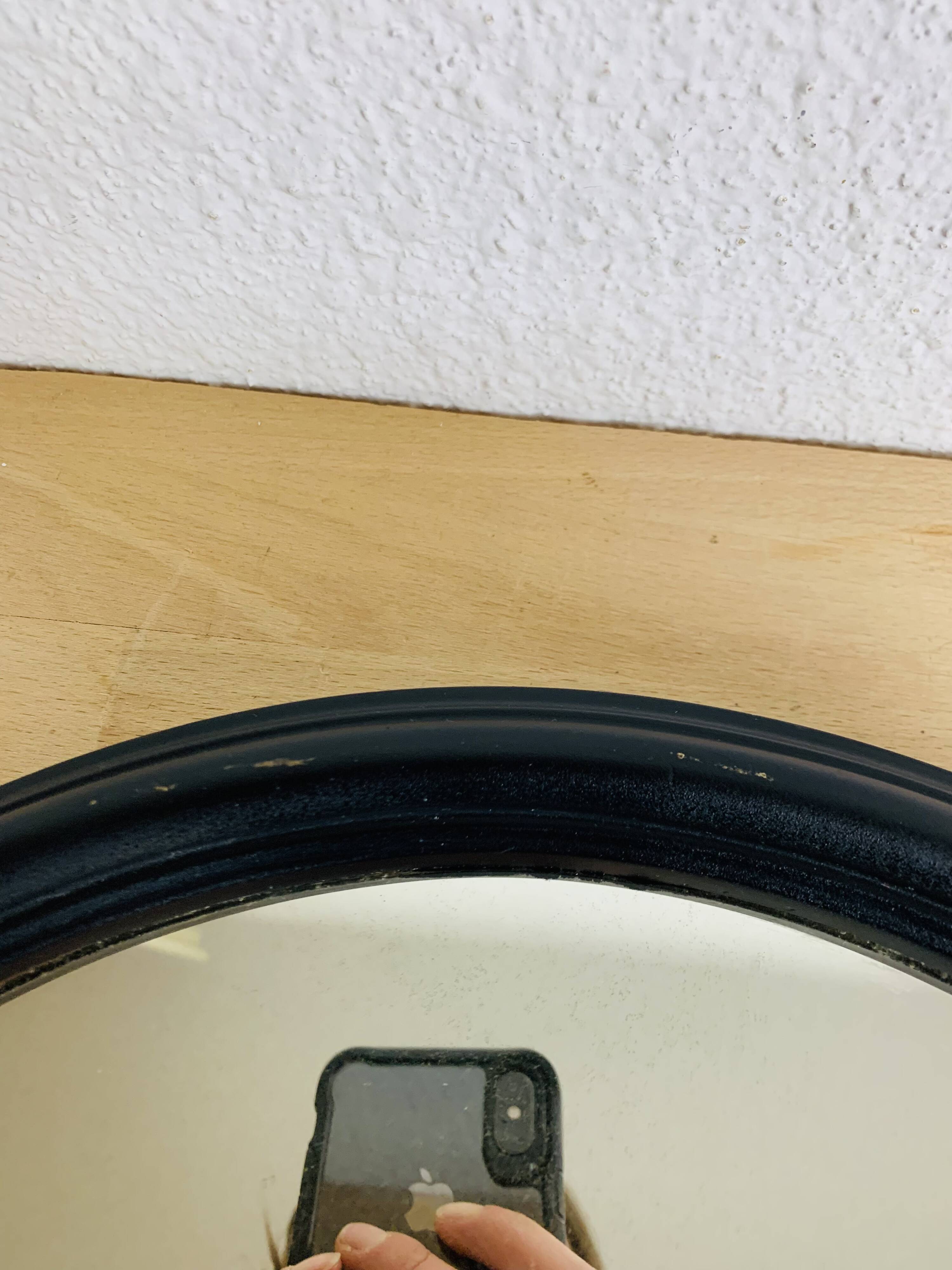 Pair of round mirrors with black rim 40 cm, vintage