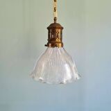 Large Holophane pendant light in clear grooved glass, 1920-30