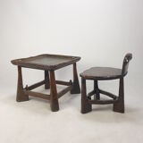 Ensemble de chaise et de table en bois du milieu du siècle, années 1950