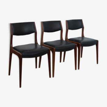 Series of 3 Scandinavian teak and skai chairs