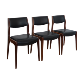 Series of 3 Scandinavian teak and skai chairs