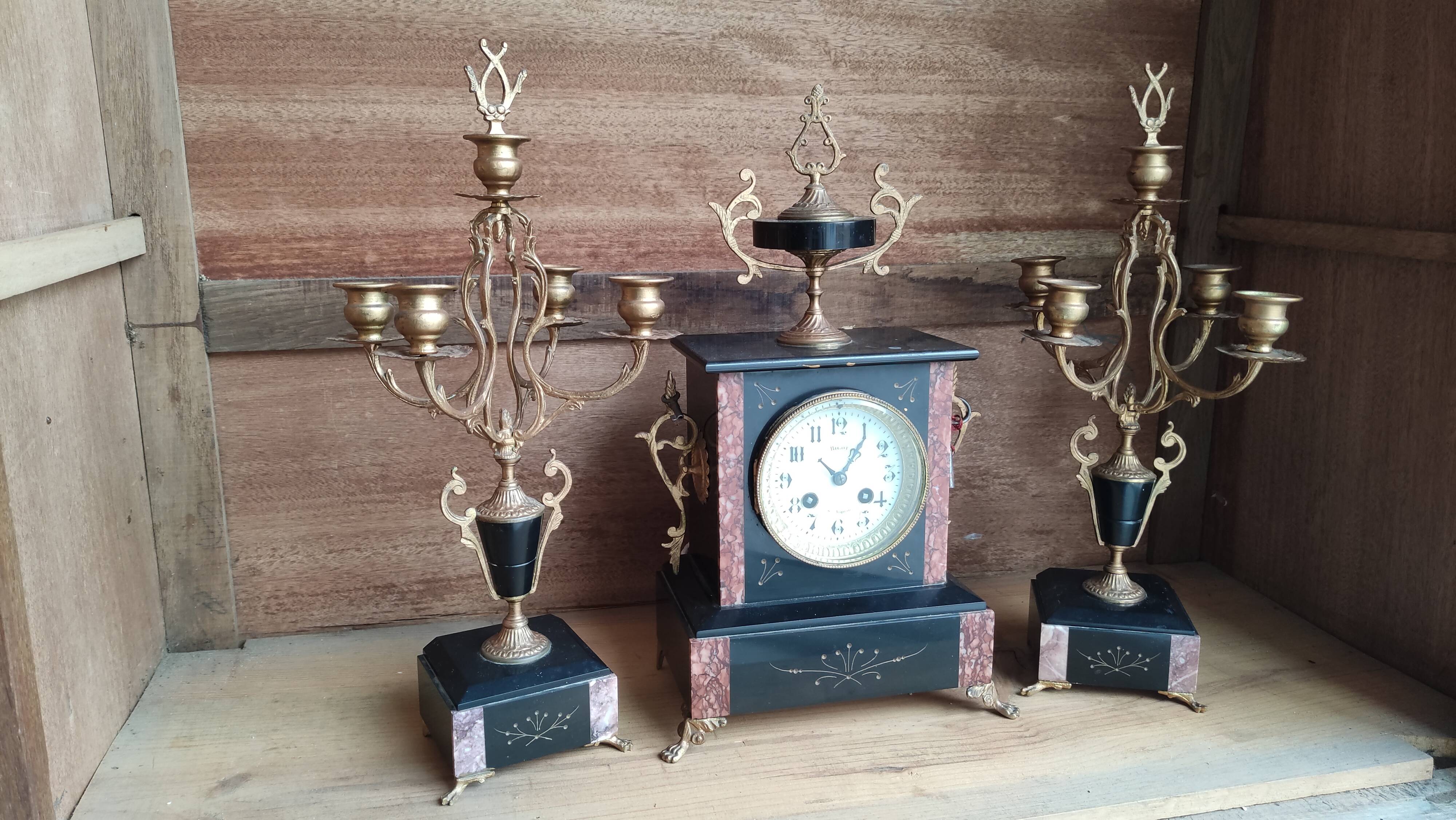 Old fireplace set period Napoleon III clock clock chandeliers