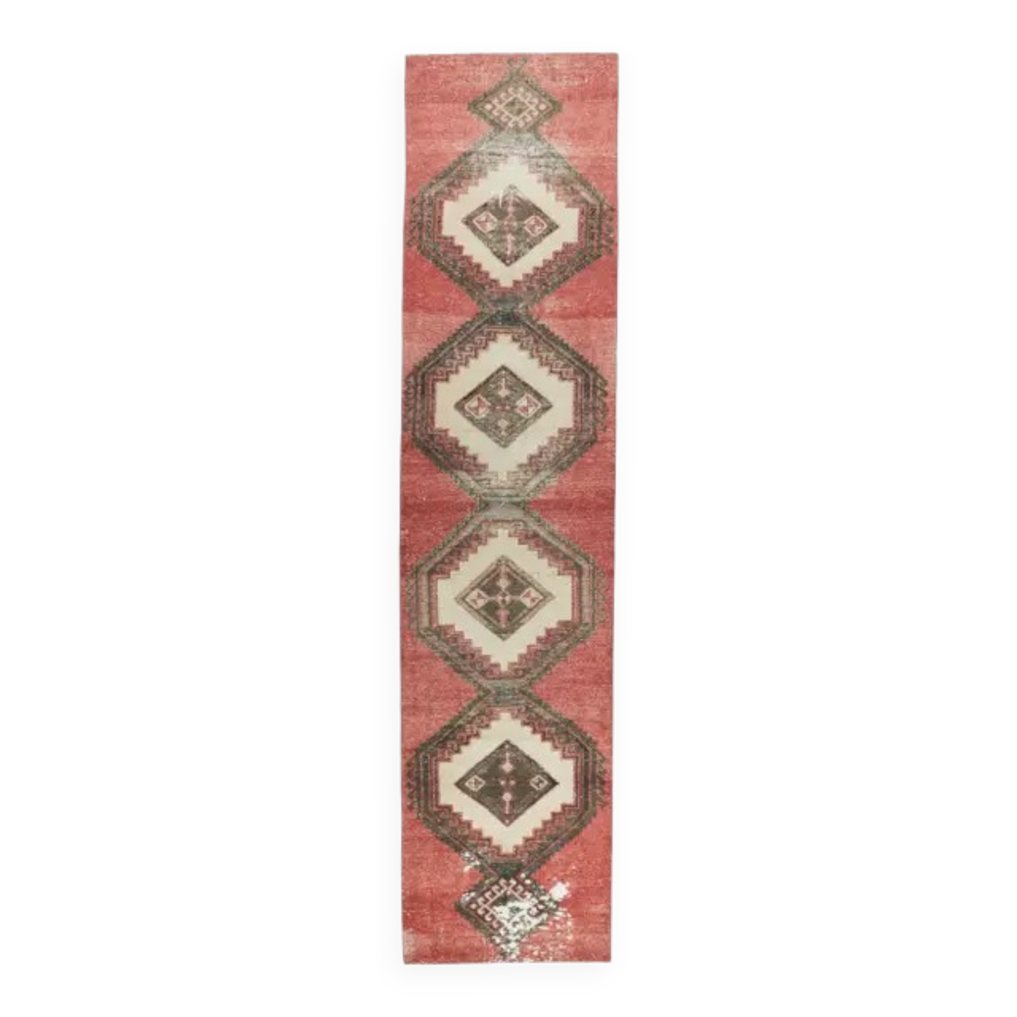 Vintage Turkish Hand-Knotted Red Runner Rug 83x380