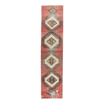 Vintage Turkish Hand-Knotted Red Runner Rug 83x380