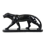 French Art Deco Style Panther Sculpture Black Lacquered Plaster 56cm
