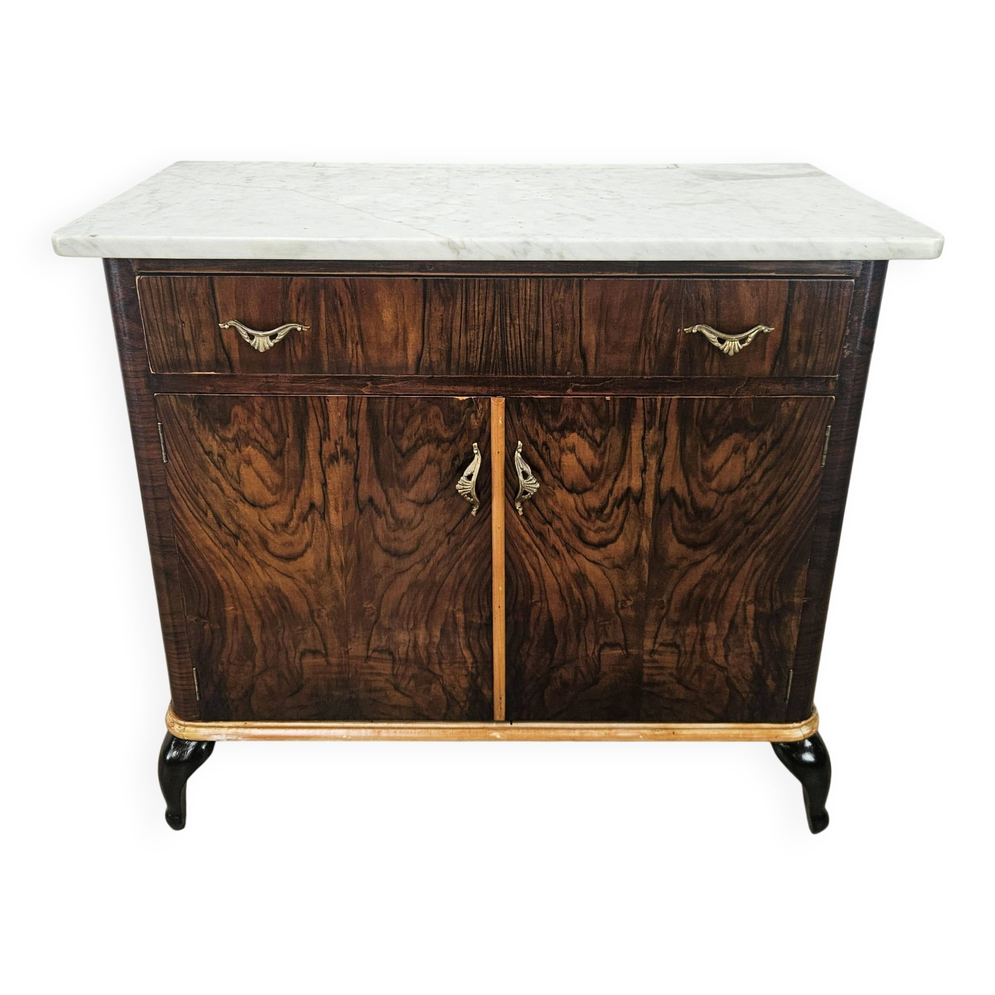 Mahogany burl dressing table with white marble top