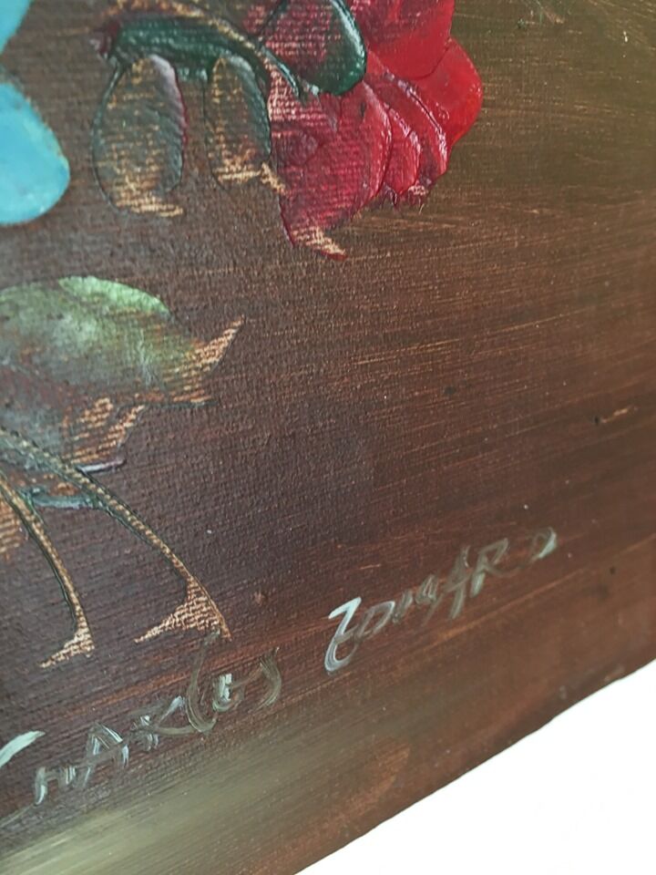 Painting still life bouquet of flowers in a vase.