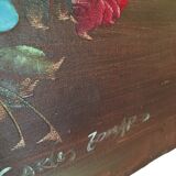 Painting still life bouquet of flowers in a vase.