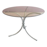 Chromed metal and smoked glass table