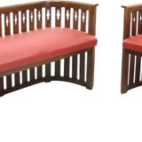 Vintage Viennese Oak Sofa and Armchair