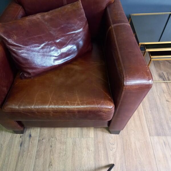 Fauteuil club en cuir de vache, fauteuil club vintage