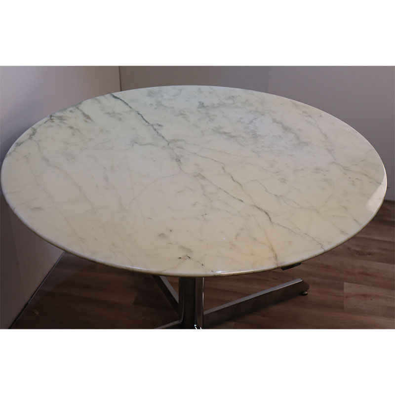 Table de repas vintage roche bobois en marbre et métal 1970