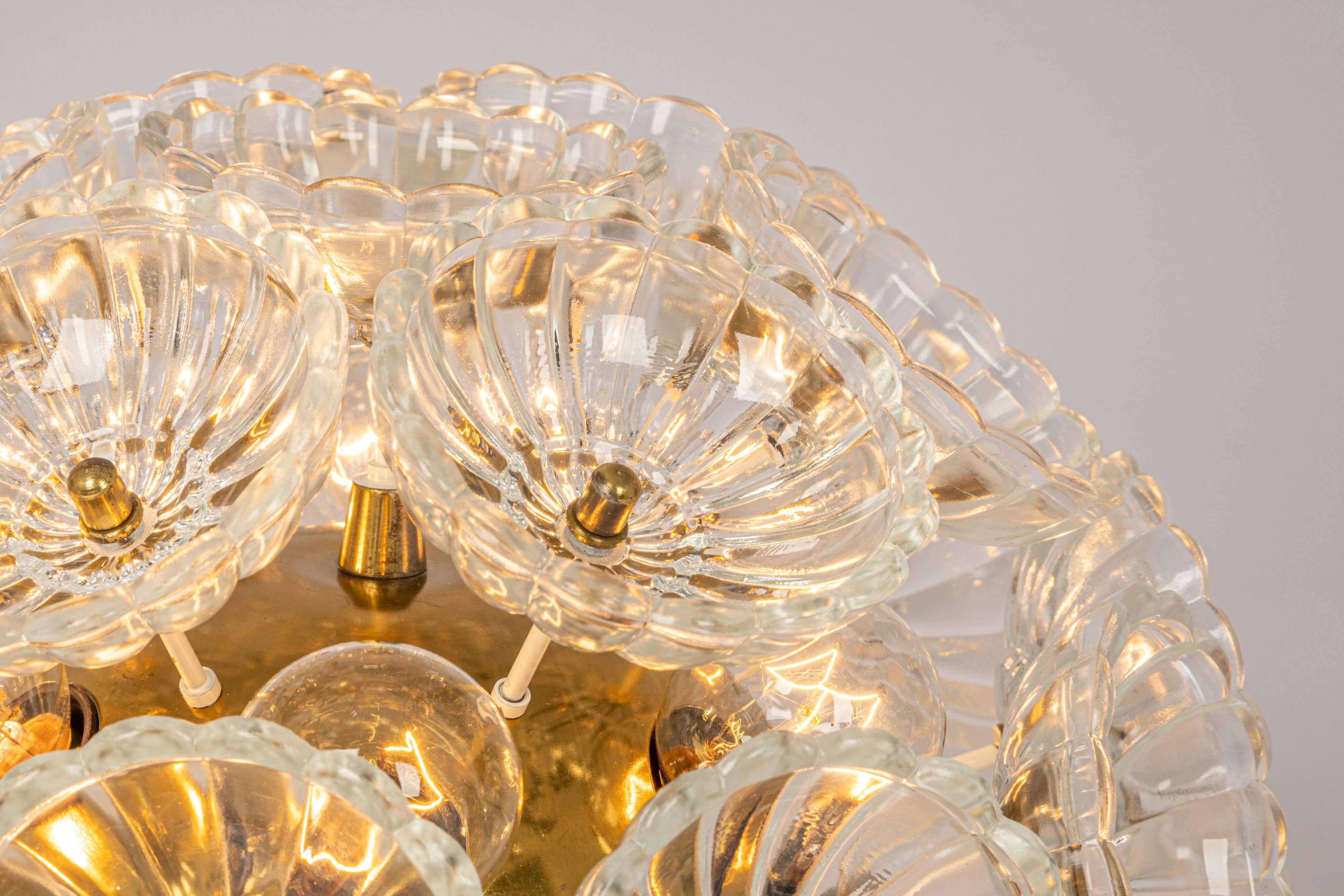 Sputnik ceiling light in floral glass and brass, Germany, 1960s.