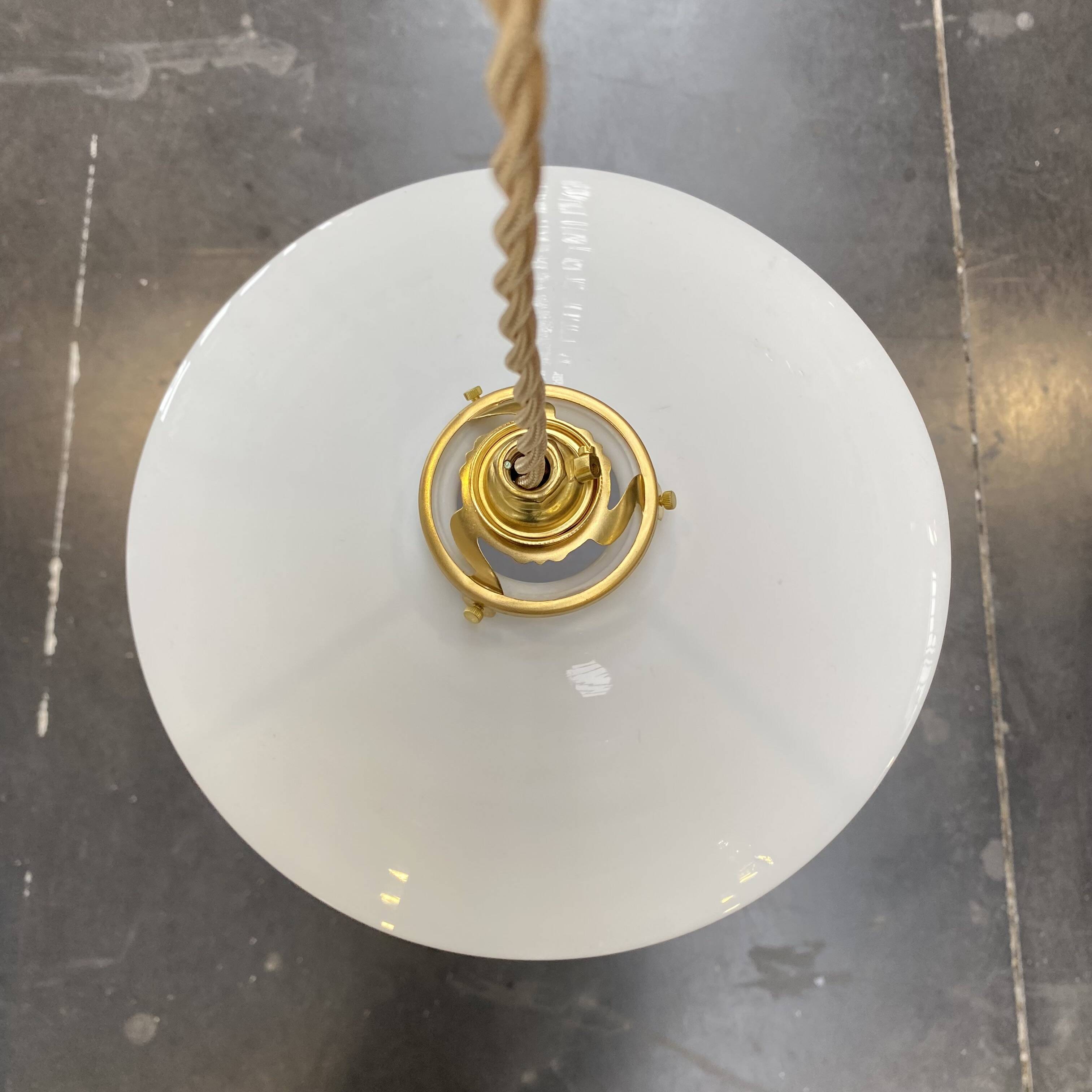 Pair of white opaline pendant lights