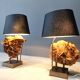 Lampes de table en laiton et pierre rose, années 1970