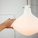 Mid-Century Italian Brass and Opaline Glass Pendant Lamp