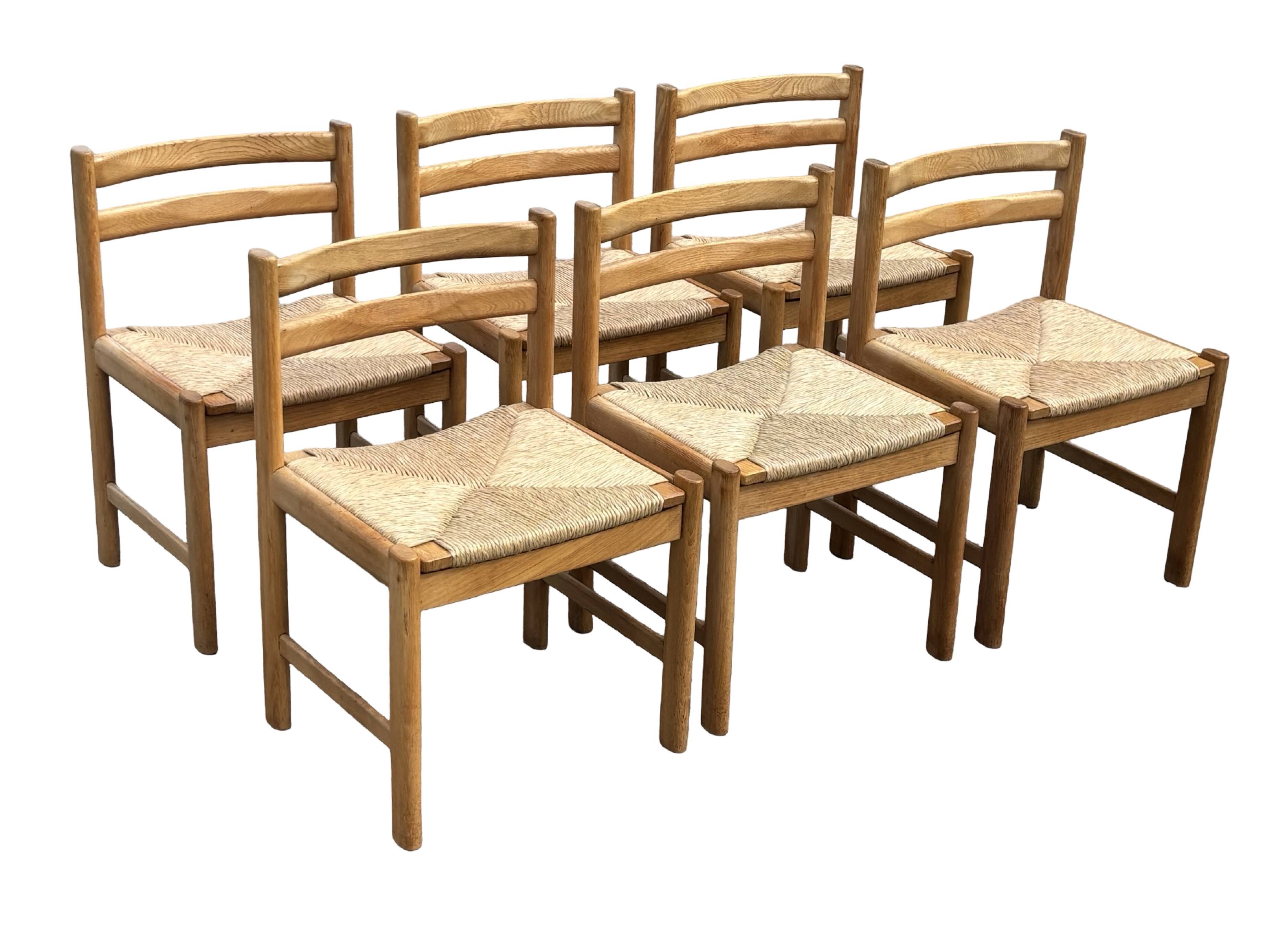 Vintage dining chairs set of 6 oak and rattan design minimalist design