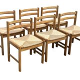Vintage dining chairs set of 6 oak and rattan design minimalist design
