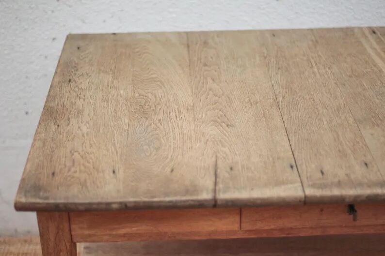 Antique oak kitchen table, office or work table, wooden furniture, decor, 19th century.