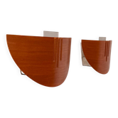 Paire d'appliques vintage en bois et verre, France 1970