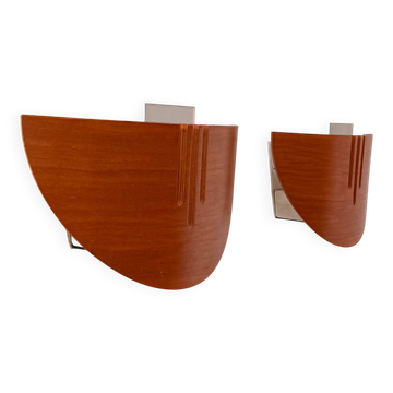 Paire d'appliques vintage en bois et verre, France 1970