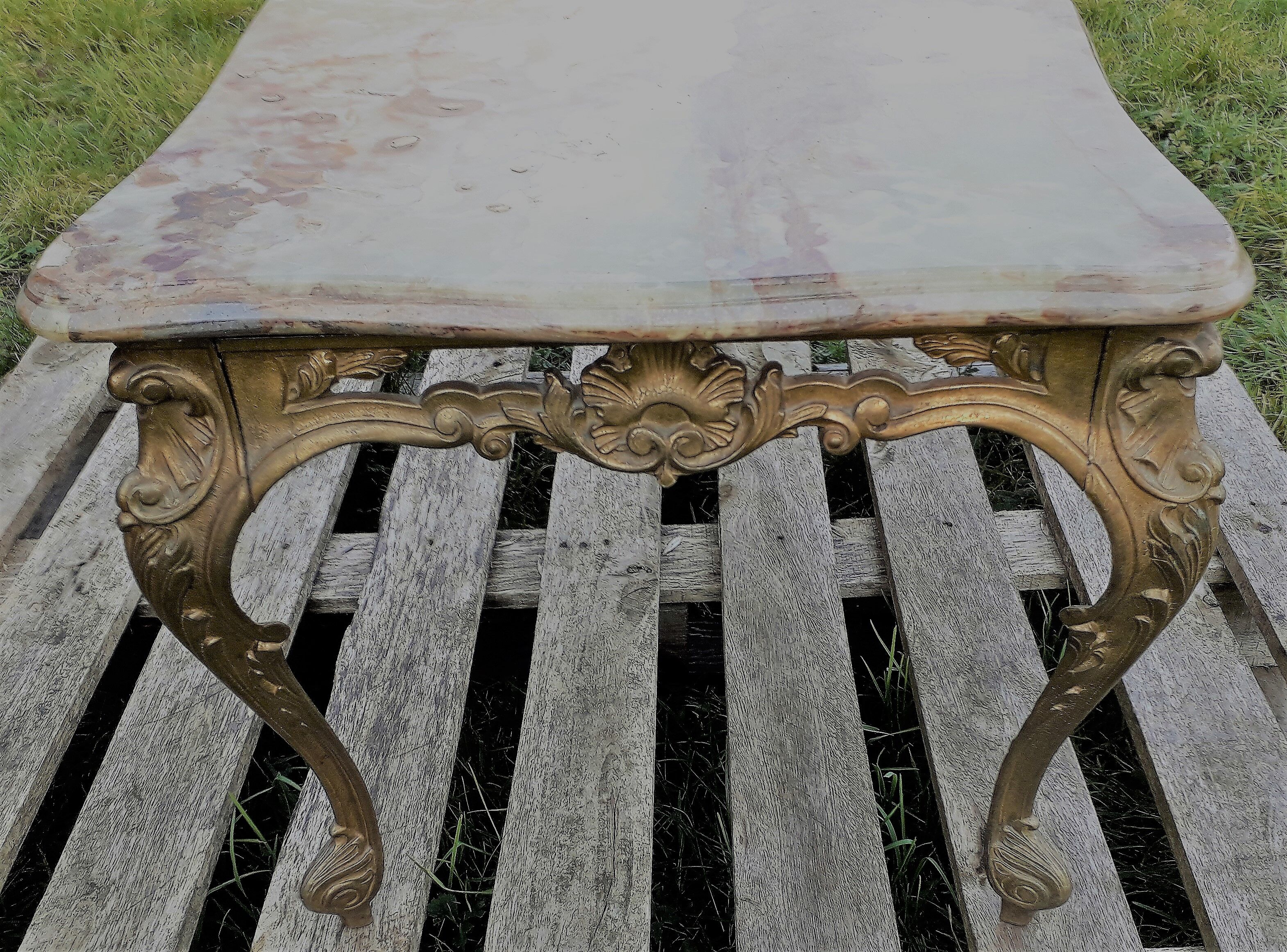 Brass and green marble coffee table