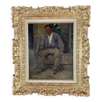 Portrait Oil on Wood, 20th Century