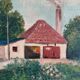 Vintage original landscape oil painting, signed farmhouse art