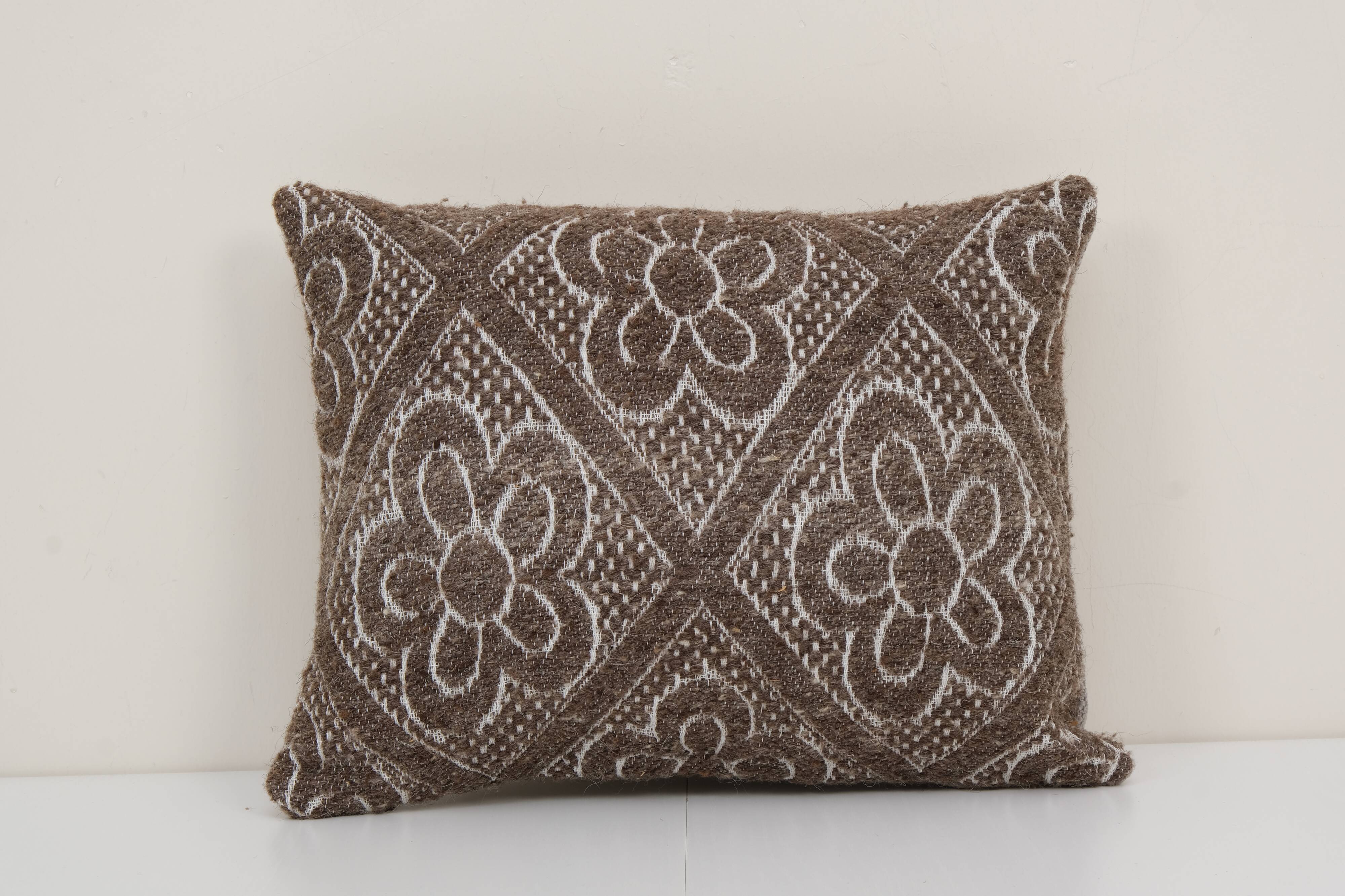 Tribal Wool Handmade Pillow Covers, Square Turkish Kilim Pillow Cover, Ethnic Organic Cushion Cover