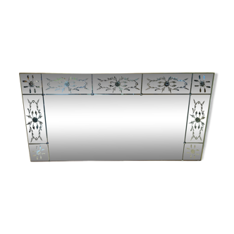 Large engraved bistro wall mirror with floral motifs - Art Deco style