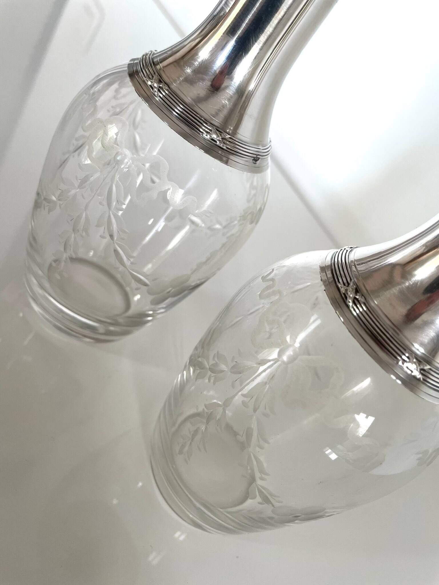 Pair of crystal and silver decanters - early 20th century