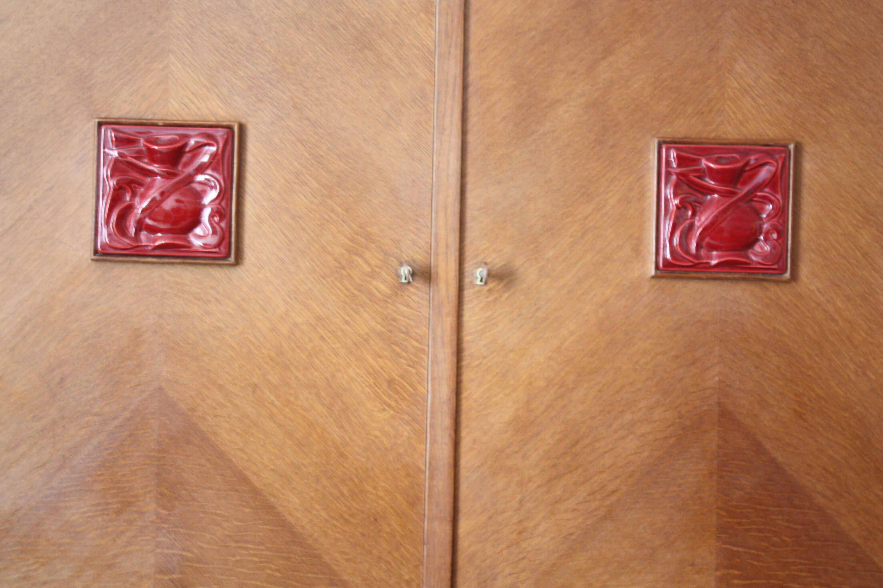 Vintage oak buffet and ceramic 1950