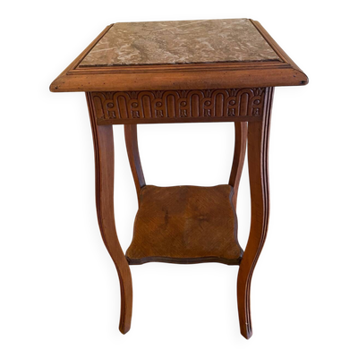 Sellette ancienne en bois sculpté et marbre – fin XIXᵉ