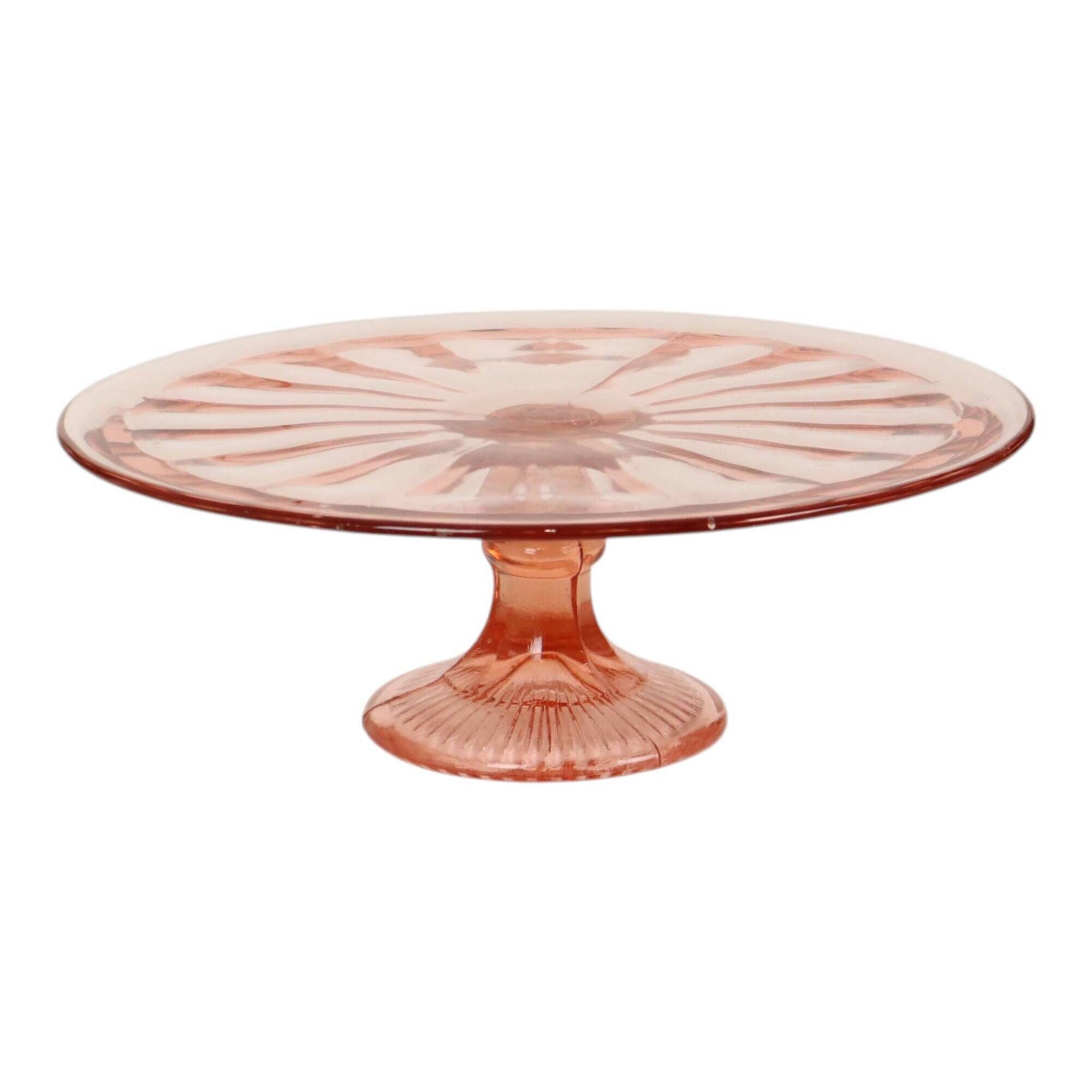 Pink Art Deco Cake Platter / Pastry Dish – Depression Glass