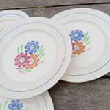 8 old flat plates decorated with flowers, Agnès model by K&G Lunéville