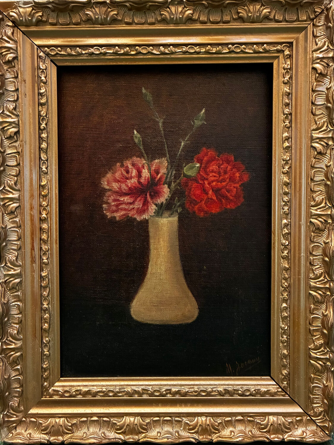 Still life with carnations, 20th century, signed