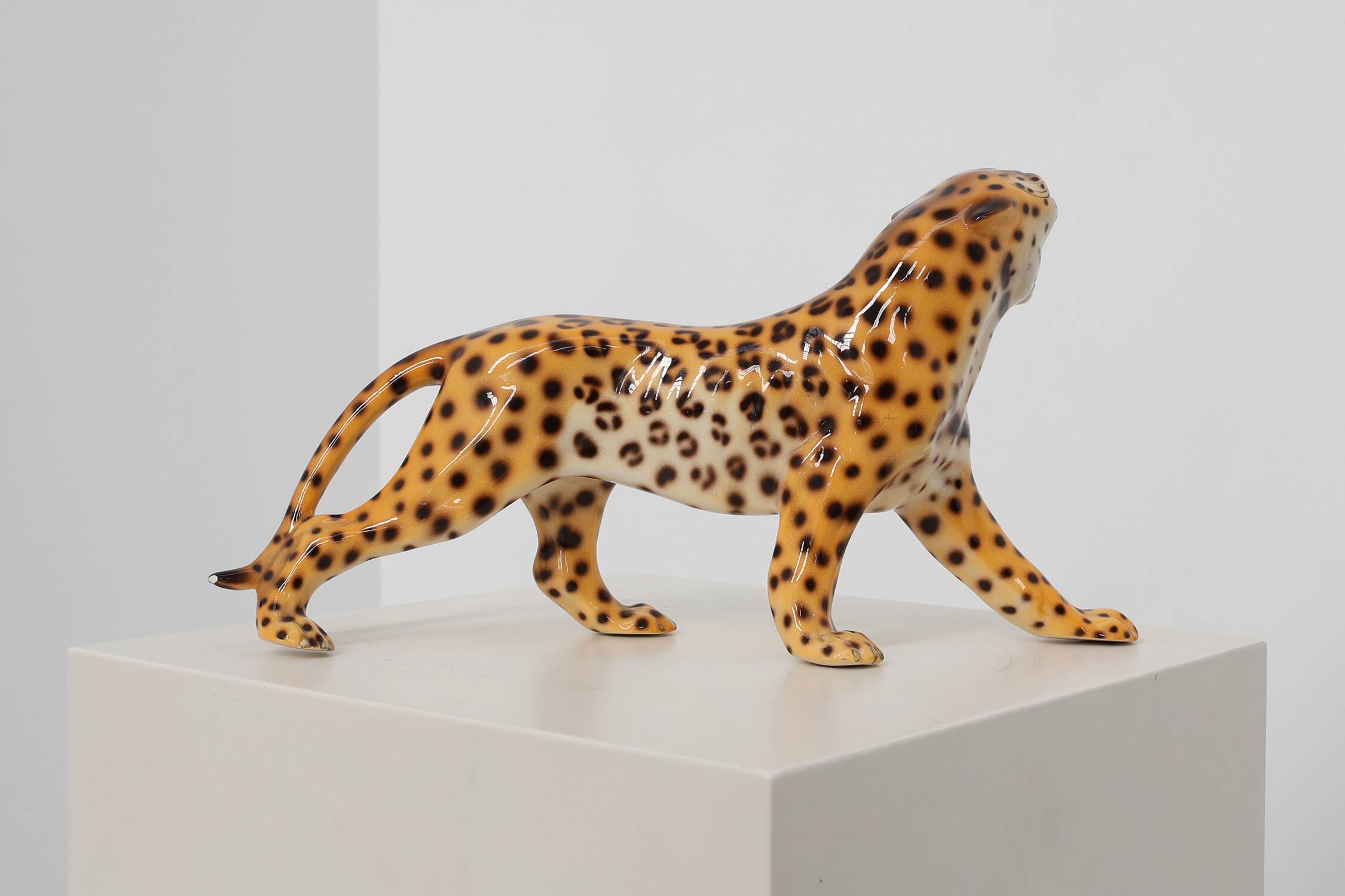 Hand‑Painted Ceramic Leopard Sculpture by Giovanni Rozan, Italy ca. 1950