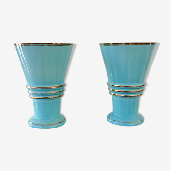 Paire de vases en faïence bleu des années 50