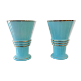 Pair of vases in blue earthenware 50s