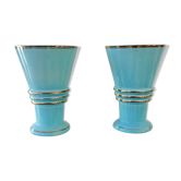 Paire de vases en faïence bleu des années 50