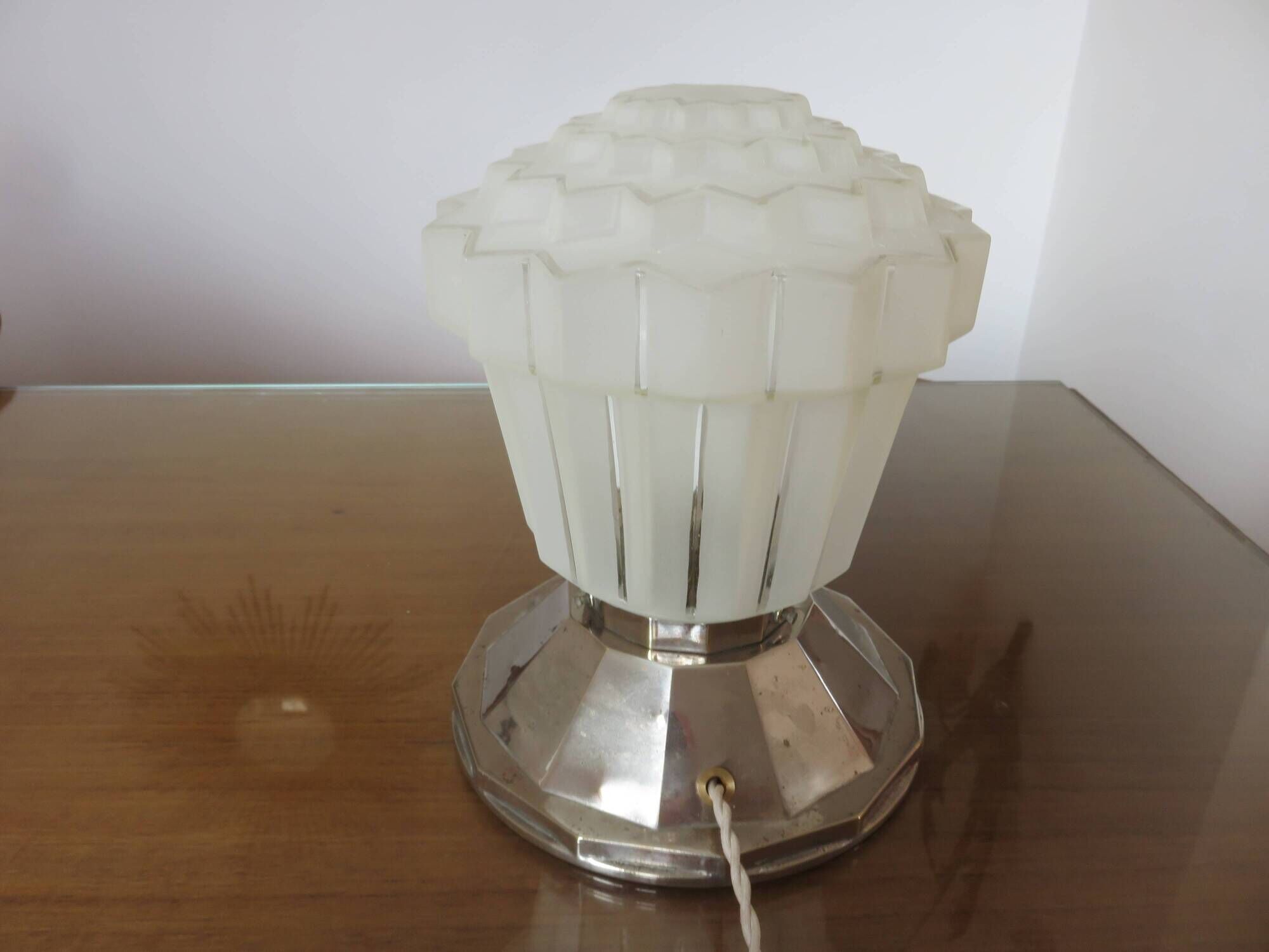 Art deco "skyscraper" lamp in nickel-plated brass and glass 1920s 30s
