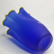 Vase handkerchief in vintage Murano glass, cobalt blue with yellow edging, 80s, 30 cm