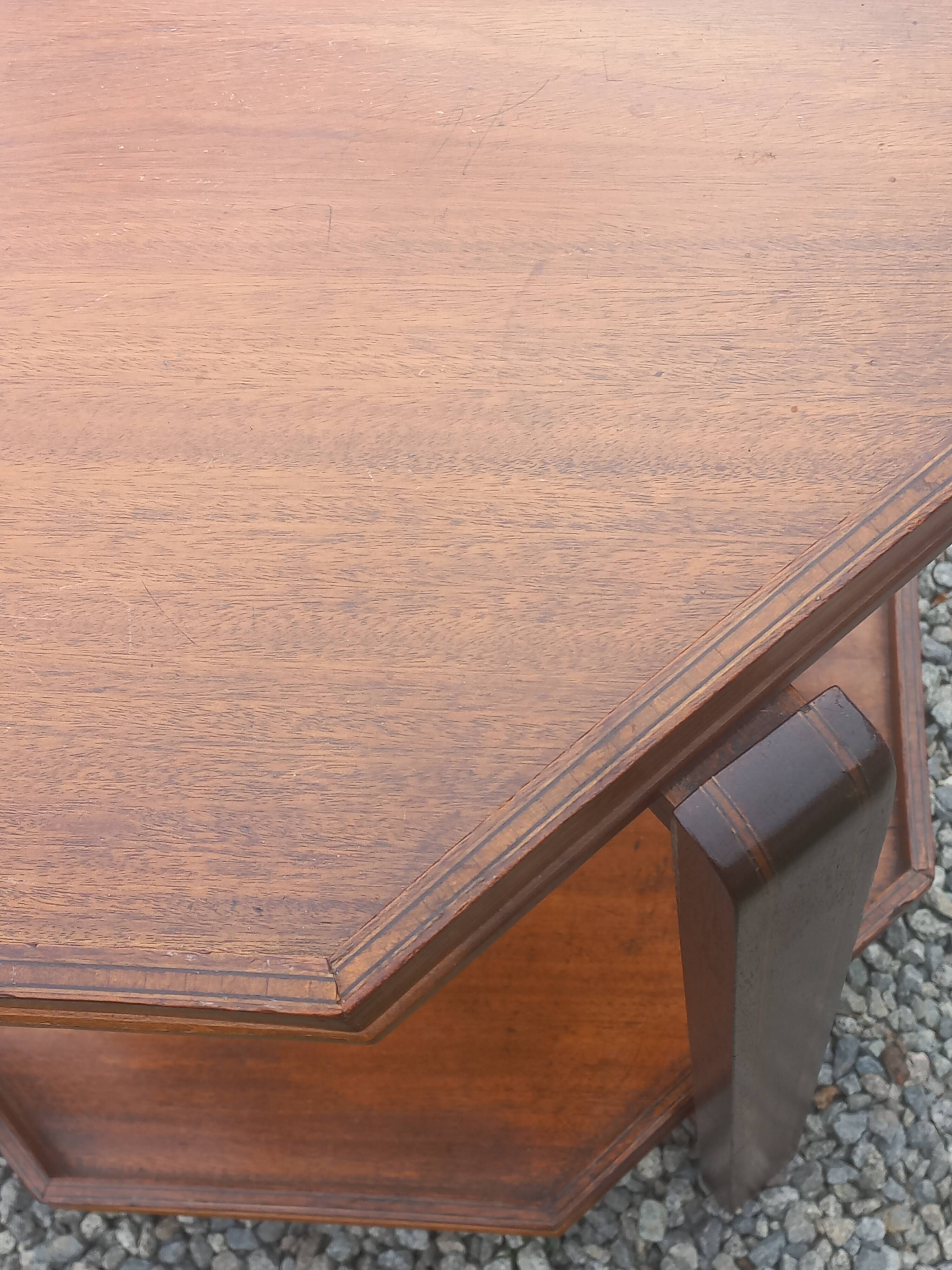 Art Deco folding side table in mahogany with double top marquetry.
