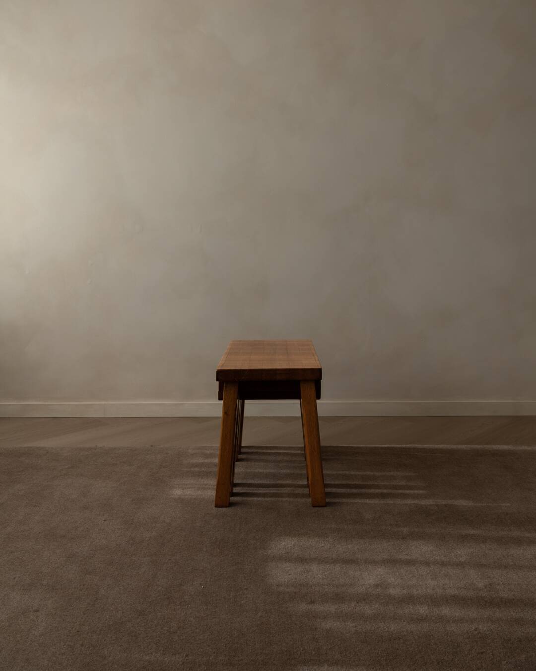 Brutalist Solid Oak Nesting Tables (Set of 3) – Dutch 1970s