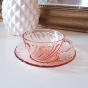 6 Rosaline LUMINARC pink glass tea cups and saucers made in France