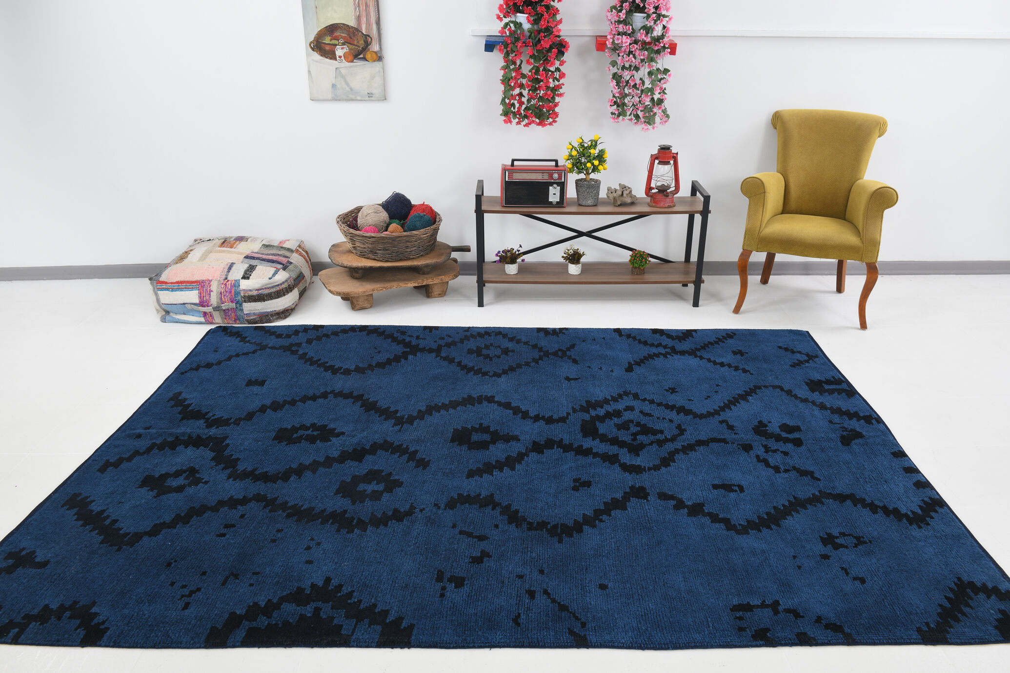 Navy Blue Hemp Carpet Rug,293x219Cm